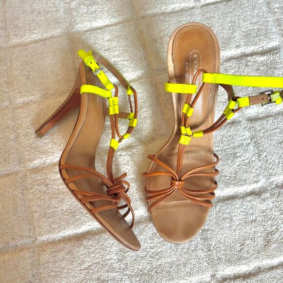 COACH Lana Leather Strappy Heel Sandal Yellow size 7.5 - Picture 1 of 5
